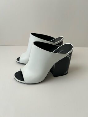 Louis Vuitton White and Black Open-Toe Mules
